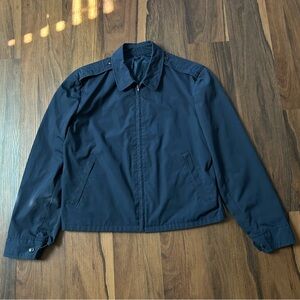Vtg 70s US Air Force Jacket 42R Blue 1157 Zip Military USAF Marshall Ray Cropped